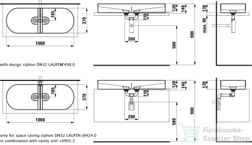 Laufen Sonar 100x37 Mosdótál, armatúrapad nélkül H8123480001121 ( 812348 )