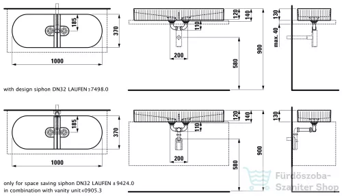 Laufen Sonar 100x37 Mosdótál, textúrával armatúrapad nélkül H8123490001121 ( 812349 )