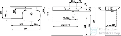 Laufen Ino 90x45 mosdó, pult a bal oldalon H8133010001041 ( 813301 )