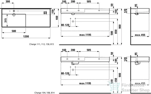 Laufen Kartell By Laufen 120x46 mosdó, jobb oldali polccal, 1 csaplyukkal H8133320001111 ( 813332 )