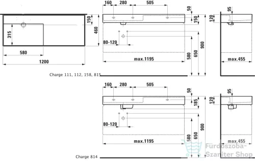 Laufen Kartell By Laufen 120x46 cm-es mosdó,jobb oldali polccal, csaplyuk nélkül,Matt szürke H8133327591121