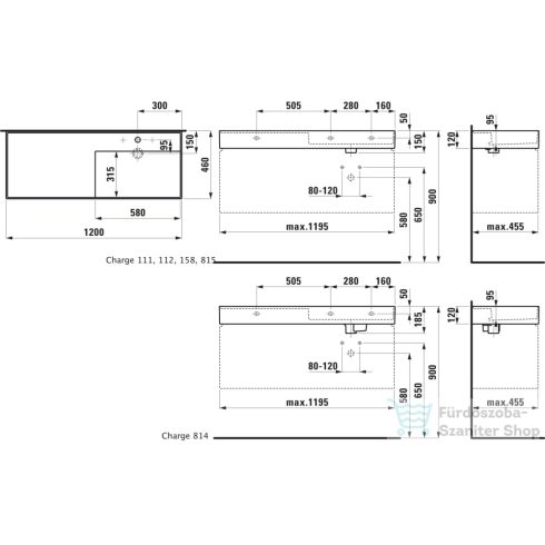 Laufen Kartell By Laufen 120x46 cm-es 2 csaplyukas mosdó,speciálisan fedett lefolyóval,matt fehér H8133337578151