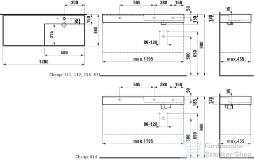 Laufen Kartell By Laufen 120x46 cm-es 2 csaplyukas mosdó,speciálisan fedett lefolyóval,Graphite matt H8133337588151