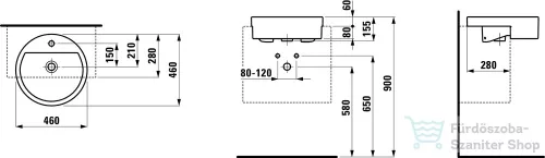 Laufen Living 46cm-es félig beépíthető mosdó csaplyuk nélkül H8134310001091 ( 813431 )