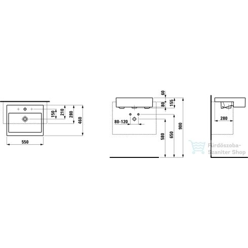 Laufen Living 55x46cm-es félig beépíthető mosdó H8134320001091 ( 813432 )