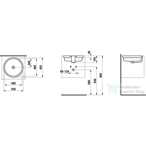 Laufen Living 40cm-es alulról beépíthető mosdó csiszolatlan felső peremmel H8134380001091 ( 813438 )