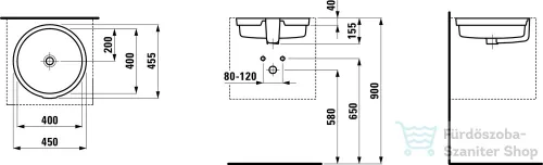 Laufen Living 40cm-es alulról beépíthető mosdó csiszolatlan felső peremmel H8134380001091 ( 813438 )