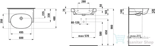 Laufen The New Classic 60x48 mosdó csaplyuk és túlfolyó nélkül,fehér H8138530001121