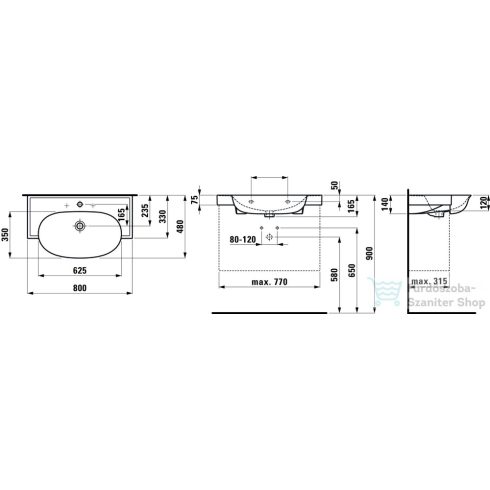 Laufen The New Classic 80x48 cm-es mosdó túlfolyó nélkül,LCC bevonattal,fehér H8138554001111