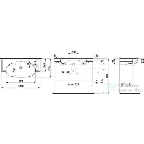 Laufen The New Classic 100x48 cm-es szekrényre illeszthető mosdó 1 csaplyukkal,fehér H8138570001041