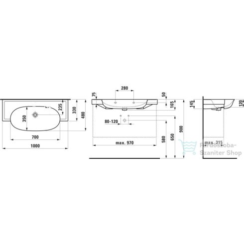 Laufen The New Classic 100x48 cm-es szekrényre illeszthető mosdó csaplyuk és túlfolyó nélkül,LCC bevonattal,fehér H8138574001121