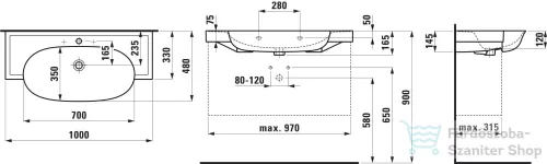 Laufen The New Classic 100x48 cm-es szekrényre illeszthető mosdó 1 csaplyukkal,matt fehér H8138577571041