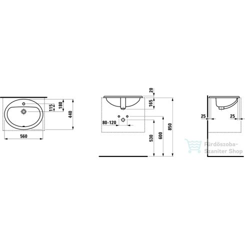 Laufen Pro 56x44 beültethető mosdó H8139510001041 ( 813951 )