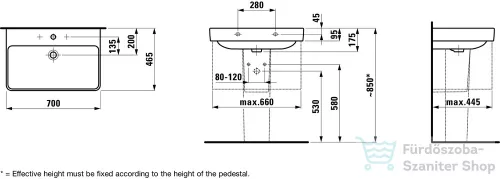 Laufen Pro S 85x46,5 cm-es mosdó 3 csaplyukkal,LCC bevonattal,fehér H8139654001081