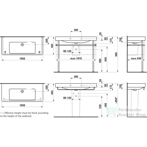 Laufen Pro S 105x46,5 cm-es mosdó csaplyuk nélkül,fehér H8139660001091