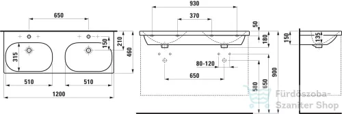 Laufen Lua 120x46 cm-es dupla medencés mosdó,H8140810001041