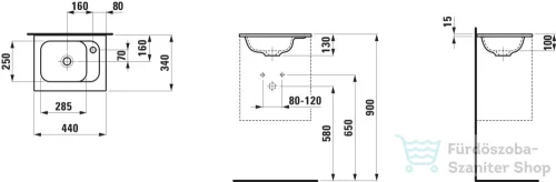 Laufen MEDA 44x34 cm-es bútorra építhető mosdó túlfolyó nélkül,jobb oldali csaplyukkal,matt fehér H8141107571141