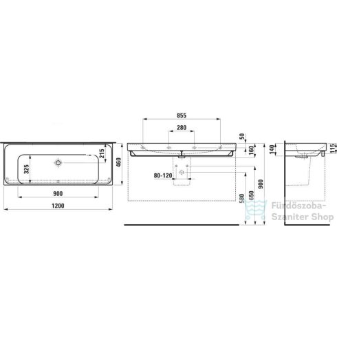Laufen MEDA 120x46 cm-es falra/bútorra szerelhető mosdó csaplyuk nélkül,LCC bevonattal,fehér H8141114001091