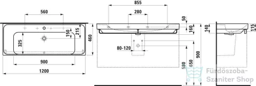 Laufen MEDA 120x46 cm-es falra/bútorra szerelhető mosdó,matt grafit H8141117581041