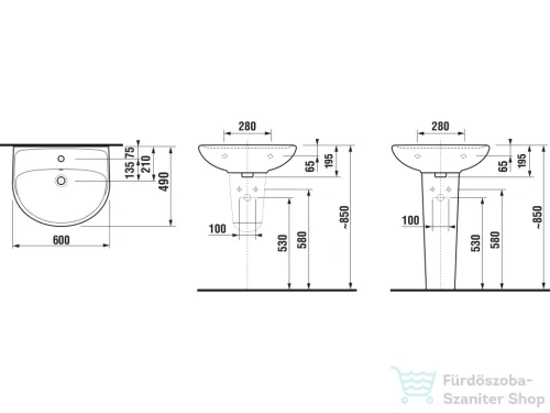 Jika LYRA PLUS 60x49 cm-es fali mosdó, fehér H8143830001041