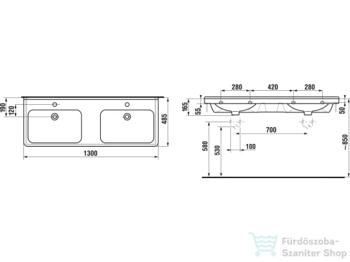 Jika Cubito 130x48,5 cm-es dupla mosdó, fehér H8144200001041