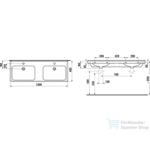 Jika Cubito 130x48,5 cm-es dupla mosdó Jika Perla bevonattal, fehér H8144201001041