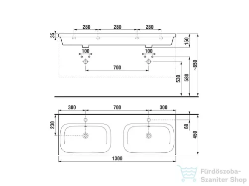 Jika MIO N 130x45 cm-es fali dupla mosdó, fehér H8147140001041