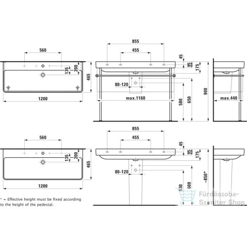 Laufen Pro S 120x46,5 cm-es mosdó,fehér H8149650001041