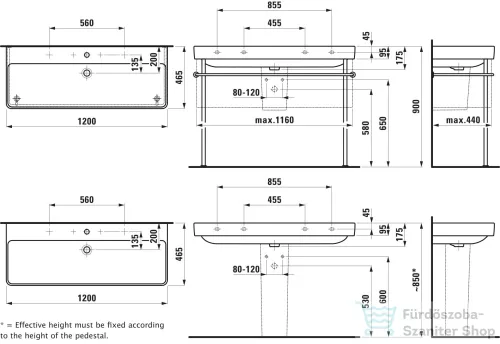 Laufen Pro S 120x46,5 cm-es mosdó 2 csaplyukkal,LCC Active bevonattal,fehér H814965A001071