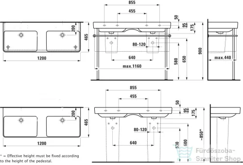 Laufen Pro S 120x46 cm-es dupla mosdó csaplyuk nélkül,LCC bevonattal,fehér H8149664001091
