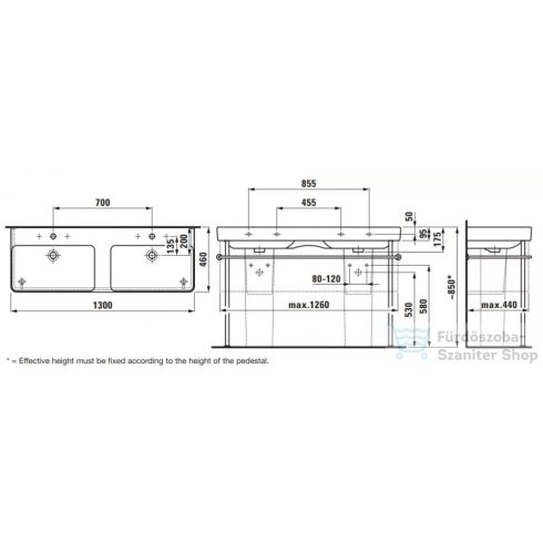 Laufen Pro S 130x46,5 cm-es pultra ültethető dupla mosdó 3 csaplyukkal,fehér H8149680001081