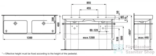 Laufen Pro S 130x46,5 cm-es pultra ültethető dupla mosdó csaplyuk nélkül,fehér H8149680001091