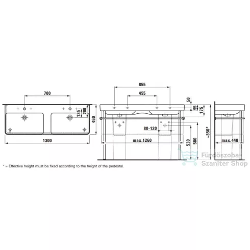 Laufen Pro S 130x46,5 cm-es pultra ültethető dupla mosdó 3 csaplyukkal,LCC Active bevonattal,fehér H814968A001081