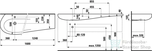 Laufen Ilbagnoalessi One 160x50 cm-es ráépíthető mosdó, pult jobb oldalon,Caffe matt H8149711881041