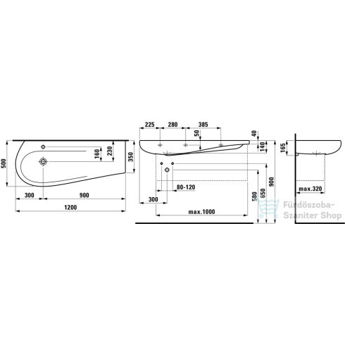 Laufen Ilbagnoalessi One 120x50 ráépíthető mosdó, pult jobb oldalon H8149734001041 ( 814973 )