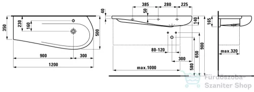 Laufen Ilbagnoalessi One 120x50 cm-es ráépíthető mosdó,pult bal oldalon,Caffe matt H8149741881041