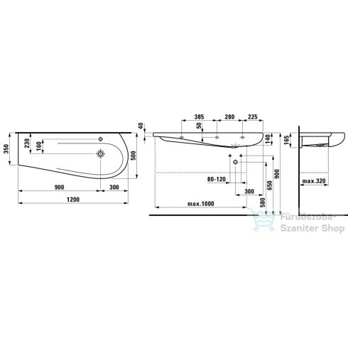 Laufen Ilbagnoalessi One 120x50 ráépíthető mosdó, pult bal oldalon H8149744001041 ( 814974 )
