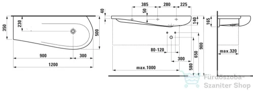 Laufen Ilbagnoalessi One 120x50 cm-es ráépíthető mosdó csaplyuk nélkül,pult bal oldalon,LCC bevonattal,fehér H8149744001091