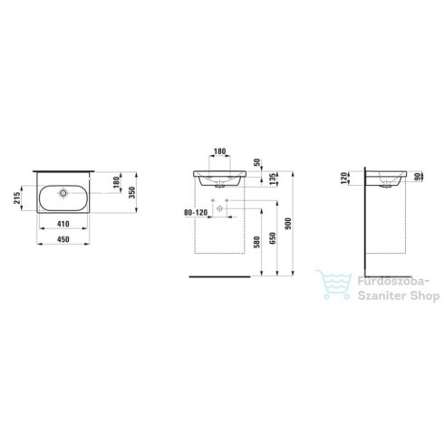 Laufen Lua 45x35 cm-es kézmosó csaplyuk és túlfolyó nélkül,fehér H8150810001421