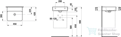 Laufen Val SaphirKeramik 45x42 cm-es kézmosó csaplyuk és túlfolyó nélkül,fehér H8152810001121