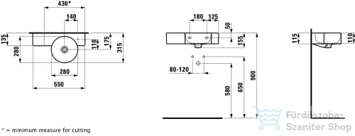 Laufen Val SaphirKeramik 55x31,5 cm kézmosó, bal oldali pulttal H8152840001061 ( 815284 )