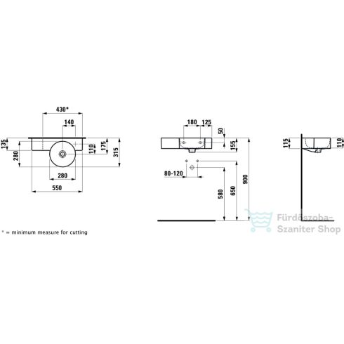 Laufen Val SaphirKeramik 55x31,5 cm-es  kézmosó, bal oldali pulttal,LCC bevonattal,fehér H8152844001061