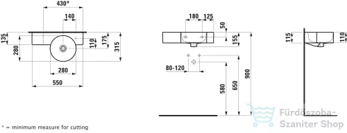 Laufen Val SaphirKeramik 55x31,5 cm-es túlfolyó nélküli kézmosó bal oldali pulttal,LCC bevonattal,fehér H8152844001141