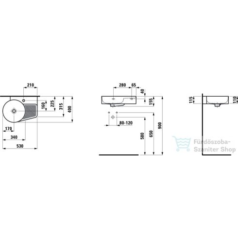 Laufen Val SaphirKeramik 53x40 cm-es mosdó félnedves zónával, jobb oldali csaplyukkal,LCC Active bevonattal H815288A001061