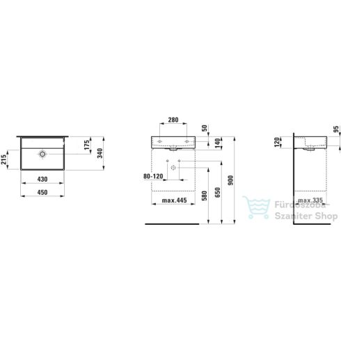 Laufen Kartell 45x34 cm-es mosdó csaplyuk nélkül,fényes fekete H8153300201091