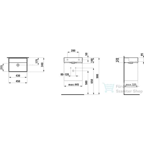Laufen Kartell 45x34 cm-es mosdó csaplyuk és túlfolyó nélkül,LCC bevonattal,fehér H8153304001121