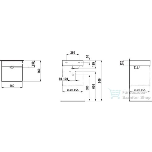 Laufen Kartell By Laufen 46x46 cm-es csaplyuk nélküli kézmosó speciális rejtett lefolyóval,Graphite matt H8153317581121