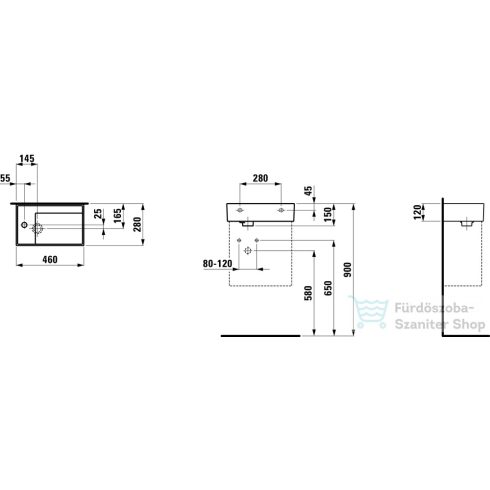 Laufen Kartell By Laufen 46x28 cm-es kézmosó,bal oldali csaplyukkal, speciális rejtett lefolyóval,fényes fekete H8153350201111