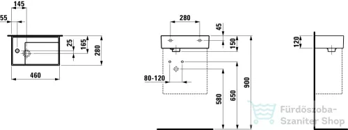 Laufen Kartell By Laufen 46x28 cm-es kézmosó,bal oldali csaplyukkal, speciális rejtett lefolyóval,matt fekete H8153357161111
