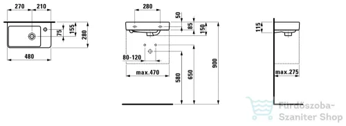Laufen Pro S 48x28 kézmosó jobb oldali csaplyukkal H8159540001041 ( 815954 )